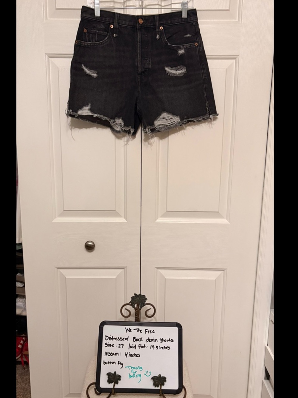 We The Free Distressed Black Denim Shorts